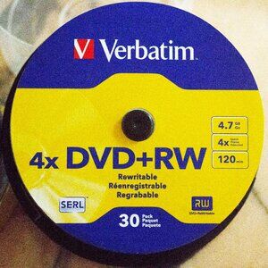 ONE SEALED  30-PACK VERBATIM 4X DVD+RW DISKS - DVD+RW